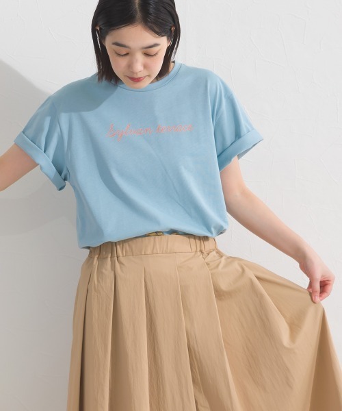 OMNES(オムネス)の「きれいめロゴプリント半袖Tシャツ(Tシャツ/カットソー・レディース・アイボリー/サックスブルー/ネイビー/ブラック・FREE)」の22枚目の写真