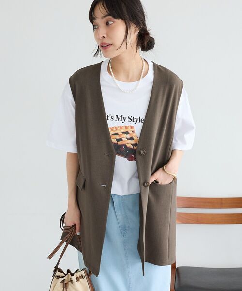 CRAFT STANDARD BOUTIQUE(クラフトスタンダードブティック)の「【ウォッシャブル】バックデザインジレ(ベスト・レディース・ダークカーキ/ベージュ・FREE)」の2枚目の写真