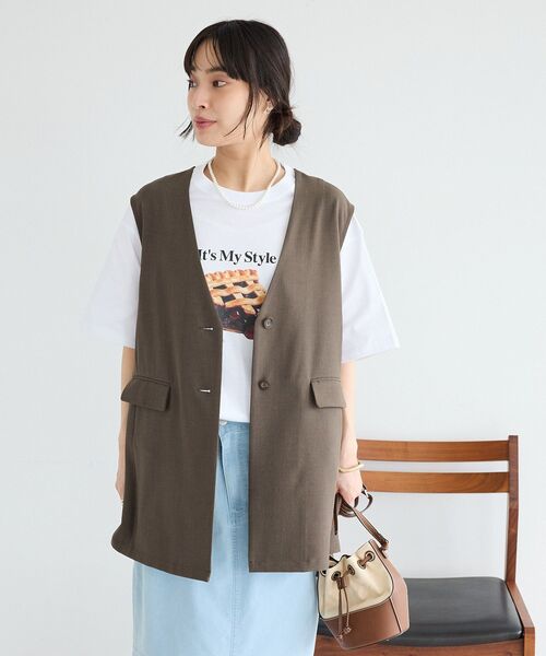 CRAFT STANDARD BOUTIQUE(クラフトスタンダードブティック)の「【ウォッシャブル】バックデザインジレ(ベスト・レディース・ダークカーキ/ベージュ・FREE)」の10枚目の写真