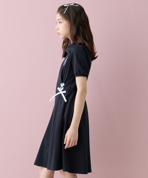 Amourire girl(アムリールガール)の「レースアップハーフジップ半袖ワンピースドレス(ワンピース・キッズ・ブラック/オフホワイト・140cm/150cm/160cm/130cm)」の20枚目の写真