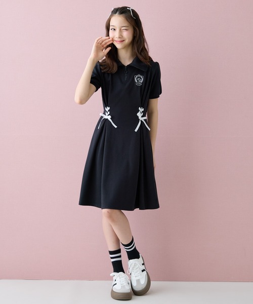 Amourire girl(アムリールガール)の「レースアップハーフジップ半袖ワンピースドレス(ワンピース・キッズ・ブラック/オフホワイト・140cm/150cm/160cm/130cm)」の22枚目の写真