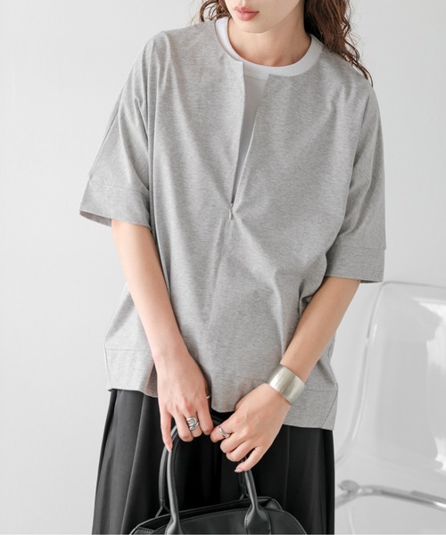Lajour(ラジュール)の「ハーフジップコクーントップス(Tシャツ/カットソー・レディース・グレー/ホワイト/ベージュ/ブラック・フリー)」の16枚目の写真