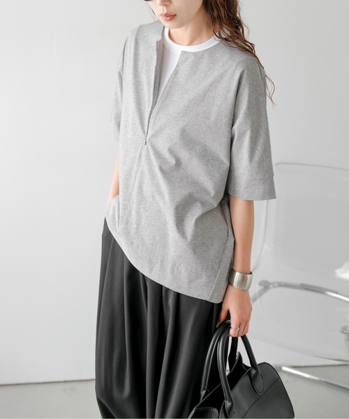 Lajour(ラジュール)の「ハーフジップコクーントップス(Tシャツ/カットソー・レディース・グレー/ホワイト/ベージュ/ブラック・フリー)」の17枚目の写真