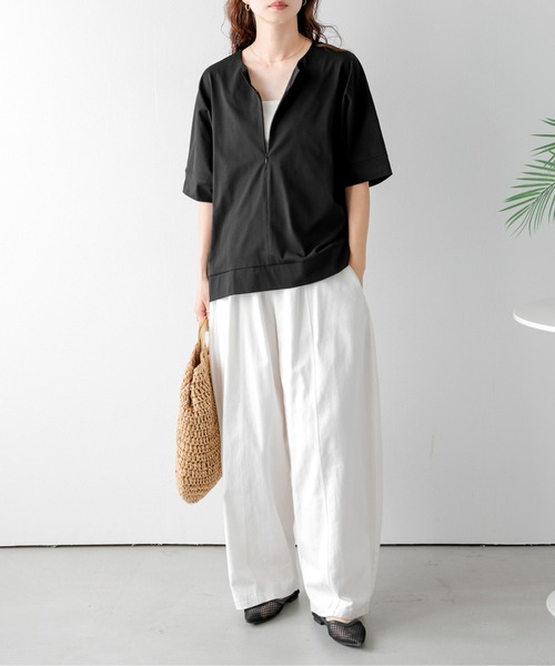 Lajour(ラジュール)の「ハーフジップコクーントップス(Tシャツ/カットソー・レディース・グレー/ホワイト/ベージュ/ブラック・フリー)」の13枚目の写真