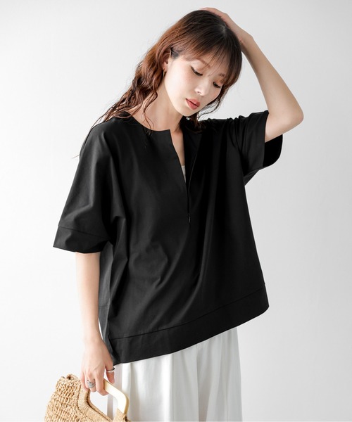 Lajour(ラジュール)の「ハーフジップコクーントップス(Tシャツ/カットソー・レディース・グレー/ホワイト/ベージュ/ブラック・フリー)」の12枚目の写真