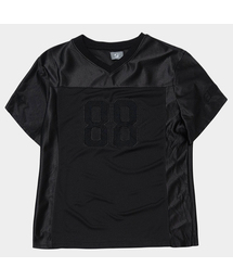 アプリケパッチポイントグロッシーカジュアルオーバーサイズユニフォーム半袖Tシャツ_2COLOR