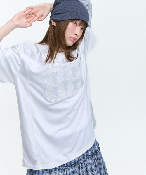 SOME PLACE（サムプレイス）の「アプリケパッチポイントグロッシーカジュアルオーバーサイズユニフォーム半袖Tシャツ_2COLOR（Tシャツ/カットソー・レディース・ホワイト/ブラック・FREE）」の7枚目の写真