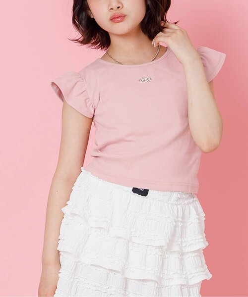 algy（アルジー）の「パッド付きワンポイントリブ半袖Tシャツ（Tシャツ/カットソー・キッズ・ピンク/オフホワイト/ブラック・140/130/160/150）」の3枚目の写真