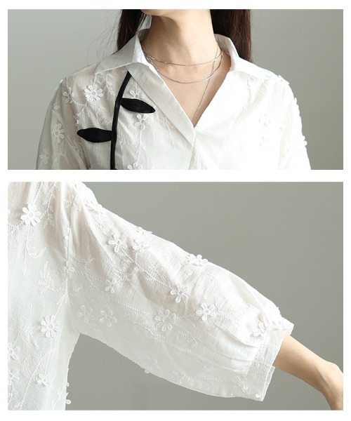Sawa a la mode（サワアラモード）の「立体モチーフ花柄刺繍パフスリーブブラウス（シャツ/ブラウス・レディース・ホワイト・FREE）」の6枚目の写真