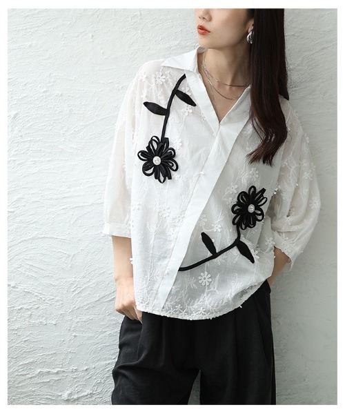 Sawa a la mode（サワアラモード）の「立体モチーフ花柄刺繍パフスリーブブラウス（シャツ/ブラウス・レディース・ホワイト・FREE）」の8枚目の写真