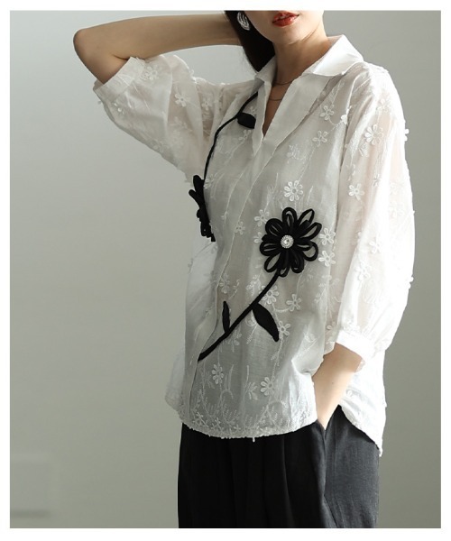 Sawa a la mode（サワアラモード）の「立体モチーフ花柄刺繍パフスリーブブラウス（シャツ/ブラウス・レディース・ホワイト・FREE）」の10枚目の写真