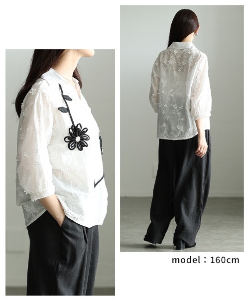 Sawa a la mode（サワアラモード）の「立体モチーフ花柄刺繍パフスリーブブラウス（シャツ/ブラウス・レディース・ホワイト・FREE）」の11枚目の写真