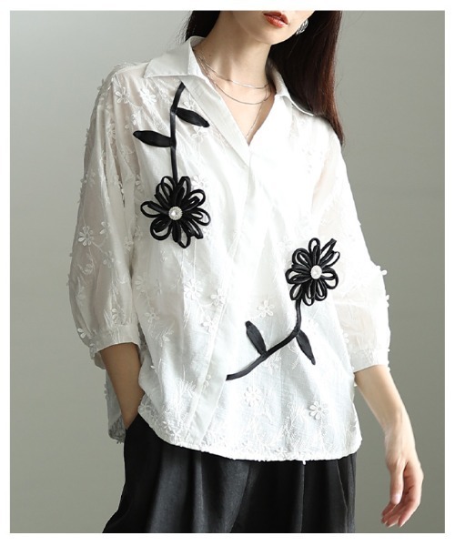 Sawa a la mode（サワアラモード）の「立体モチーフ花柄刺繍パフスリーブブラウス（シャツ/ブラウス・レディース・ホワイト・FREE）」の13枚目の写真