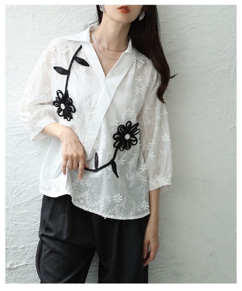 Sawa a la mode（サワアラモード）の「立体モチーフ花柄刺繍パフスリーブブラウス（シャツ/ブラウス・レディース・ホワイト・FREE）」の17枚目の写真