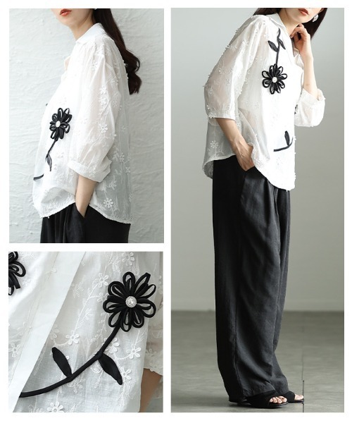 Sawa a la mode（サワアラモード）の「立体モチーフ花柄刺繍パフスリーブブラウス（シャツ/ブラウス・レディース・ホワイト・FREE）」の18枚目の写真
