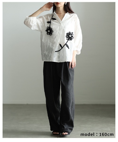 Sawa a la mode（サワアラモード）の「立体モチーフ花柄刺繍パフスリーブブラウス（シャツ/ブラウス・レディース・ホワイト・FREE）」の21枚目の写真