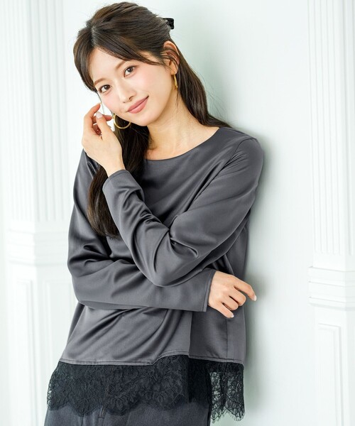 ANY SIS(エニィスィス)の「レース付きサテン ブラウス(シャツ/ブラウス・レディース・グレー系/ホワイト系・X-LARGE)」の3枚目の写真