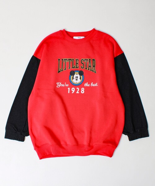 GLOSTER(グロスター)の「【MICKEY/ミッキー】裏起毛クルーネックトレーナー 袖デニム(スウェット・メンズ・レッド・M/L)」の1枚目の写真