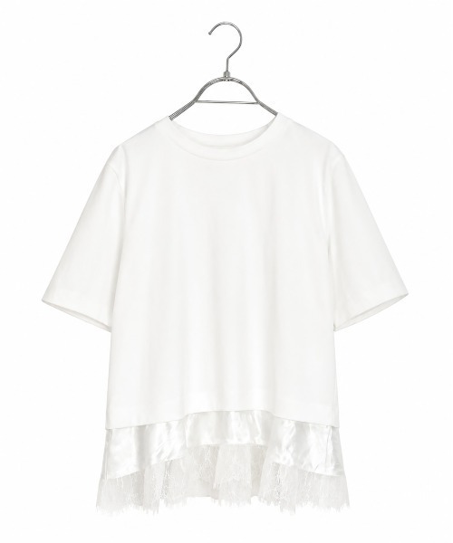 Marilyn Moon(マリリンムーン)の「eyelash lace hem cut-sew(Tシャツ/カットソー・レディース・ブラック/ホワイト/グリーン・FREE)」の1枚目の写真