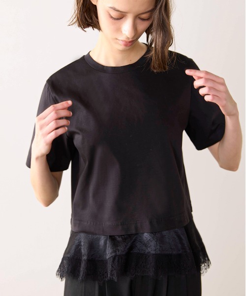 Marilyn Moon(マリリンムーン)の「eyelash lace hem cut-sew(Tシャツ/カットソー・レディース・ブラック/ホワイト/グリーン・FREE)」の4枚目の写真