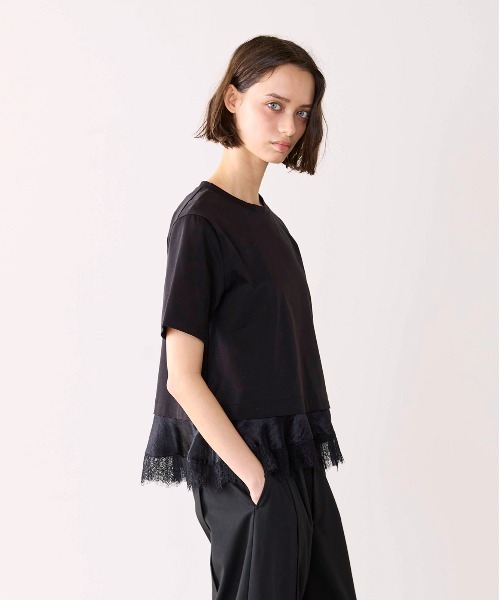 Marilyn Moon(マリリンムーン)の「eyelash lace hem cut-sew(Tシャツ/カットソー・レディース・ブラック/ホワイト/グリーン・FREE)」の7枚目の写真