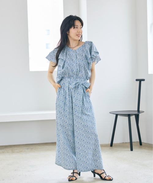 COHINA(コヒナ)の「【COHINA MADE WITH LIBERTY FABRIC】リボンベルトイージーパンツ 【低身長・小柄女性】(その他パンツ・レディース・ブルー/レッド・SHORT/REGULAR)」の4枚目の写真