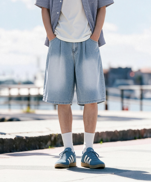 HALFNINE(ハーフナイン)の「ソウルツーピンタックバックバンディングバミューダワイドウォッシングデニムショーツI07JRD_HXY11349(その他パンツ・メンズ・ライトブルー/ブルー系その他/ブラック系・SMALL/MEDIUM/LARGE/X-LARGE/2XL)」の22枚目の写真