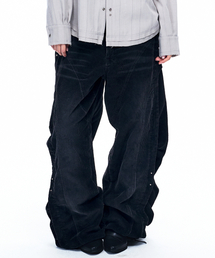 INCISION WASHED CORDUROY PANTS - BLACK