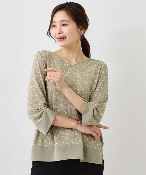 COUP DE CHANCE(クードシャンス)の「【手洗い可/日本製】スムースジャージ七分袖カットソー(Tシャツ/カットソー・レディース・ネイビー/ブラック系/ベージュ系/ボルドー・34/38)」の3枚目の写真