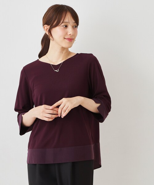 COUP DE CHANCE(クードシャンス)の「【手洗い可/日本製】スムースジャージ七分袖カットソー(Tシャツ/カットソー・レディース・ネイビー/ブラック系/ベージュ系/ボルドー・34/38)」の1枚目の写真