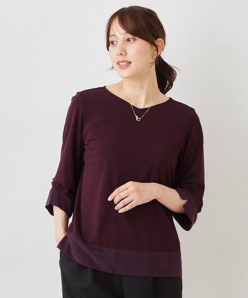 COUP DE CHANCE(クードシャンス)の「【手洗い可/日本製】スムースジャージ七分袖カットソー(Tシャツ/カットソー・レディース・ネイビー/ブラック系/ベージュ系/ボルドー・34/38)」の5枚目の写真
