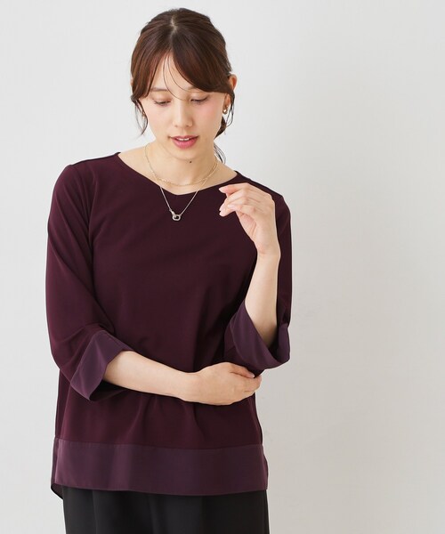 COUP DE CHANCE(クードシャンス)の「【手洗い可/日本製】スムースジャージ七分袖カットソー(Tシャツ/カットソー・レディース・ネイビー/ブラック系/ベージュ系/ボルドー・34/38)」の6枚目の写真