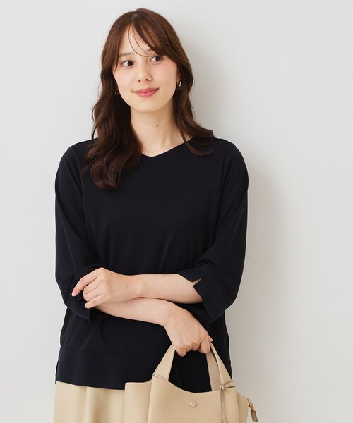 COUP DE CHANCE(クードシャンス)の「【手洗い可/日本製】スムースジャージ七分袖カットソー(Tシャツ/カットソー・レディース・ネイビー/ブラック系/ベージュ系/ボルドー・34/38)」の9枚目の写真