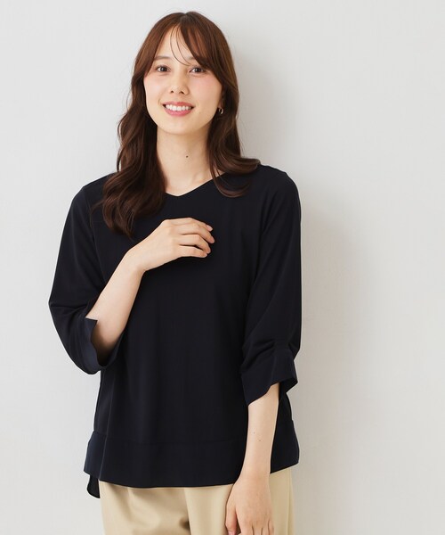 COUP DE CHANCE(クードシャンス)の「【手洗い可/日本製】スムースジャージ七分袖カットソー(Tシャツ/カットソー・レディース・ネイビー/ブラック系/ベージュ系/ボルドー・34/38)」の10枚目の写真