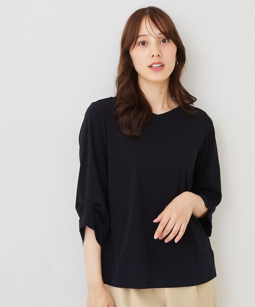 COUP DE CHANCE(クードシャンス)の「【手洗い可/日本製】スムースジャージ七分袖カットソー(Tシャツ/カットソー・レディース・ネイビー/ブラック系/ベージュ系/ボルドー・34/38)」の11枚目の写真