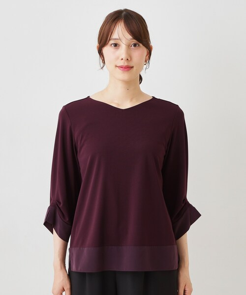 COUP DE CHANCE(クードシャンス)の「【手洗い可/日本製】スムースジャージ七分袖カットソー(Tシャツ/カットソー・レディース・ネイビー/ブラック系/ベージュ系/ボルドー・34/38)」の21枚目の写真