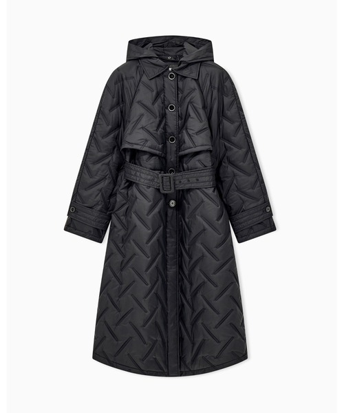 EMPORIO ARMANI(エンポリオアルマーニ)の「【エンポリオ アルマーニ】レギュラーフィット ベルト付き キルティング ダウンコート(ダウンジャケット/コート・レディース・ブラック・36/42/40/38)」の1枚目の写真