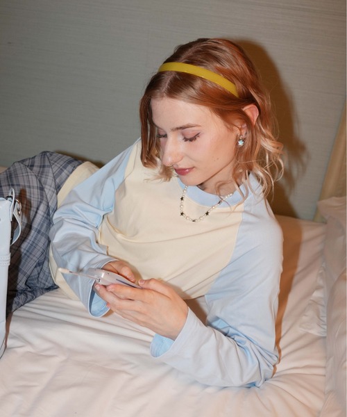 IMARI(イマリ)の「【 IMARI / イマリ 】 ラグランスリーブ オーバーサイズ ロンT(Tシャツ/カットソー・レディース・ブルー/ピンク/ブラウン/ブラック×ピンク・FREE)」の8枚目の写真