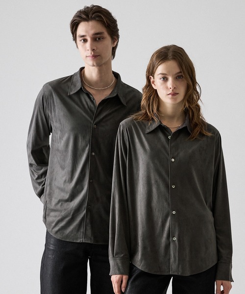 CLEL（クレイル）の「【CLEL】Double Tech Fade Regular Collar Shirt / ダブルテックフェード レギュラーカラーシャツ【セットアップ対応】（シャツ/ブラウス・メンズ・チャコールグレー/グレイッシュベージュ/ブラック/ブラウン・L/XS/S/M）」の3枚目の写真