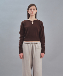 LOGO CLIP KNIT TOP - BROWN