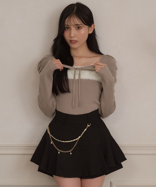 apres jour(アプレジュール)の「ファー切り替えフロントリボンニット(ニット/セーター・レディース・ボルドー/スモークピンク/ブラック・フリー/X-LARGE)」の2枚目の写真