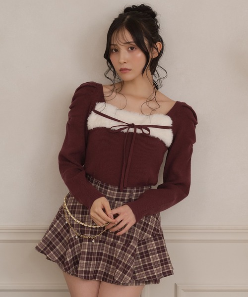 apres jour(アプレジュール)の「ファー切り替えフロントリボンニット(ニット/セーター・レディース・ボルドー/スモークピンク/ブラック・フリー/X-LARGE)」の3枚目の写真