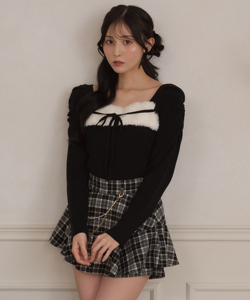 apres jour(アプレジュール)の「ファー切り替えフロントリボンニット(ニット/セーター・レディース・ボルドー/スモークピンク/ブラック・フリー/X-LARGE)」の1枚目の写真