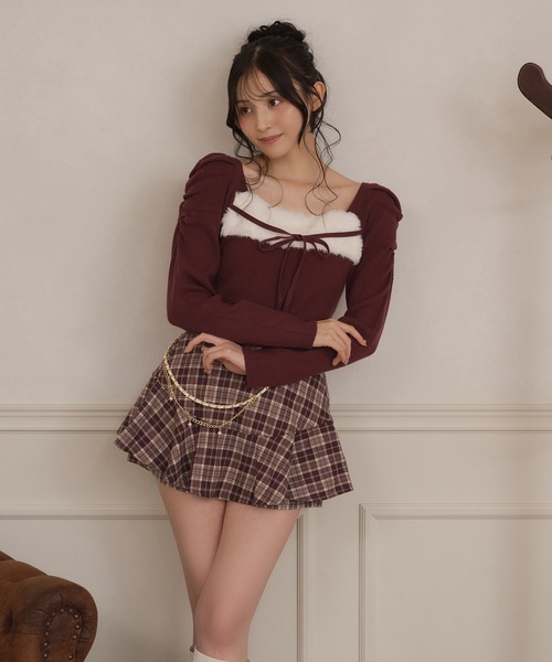 apres jour(アプレジュール)の「ファー切り替えフロントリボンニット(ニット/セーター・レディース・ボルドー/スモークピンク/ブラック・フリー/X-LARGE)」の19枚目の写真