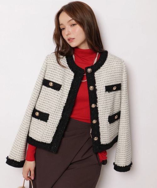 Apuweiser-riche(アプワイザーリッシェ)の「フリンジブレードツイードジャケット(その他アウター・レディース・ピンク/ホワイト系その他・2/1)」の15枚目の写真
