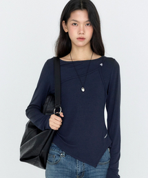 [SET] ワンショルダー スリーブレス レイヤードTシャツ ネイビー MDTS107NAVY