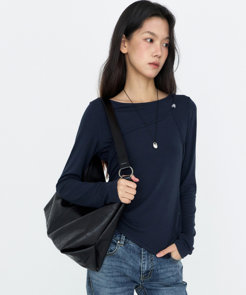 MONGDOL（モンドル）の「[SET] ワンショルダー スリーブレス レイヤードTシャツ ネイビー MDTS107NAVY（Tシャツ/カットソー・レディース・その他・F）」の3枚目の写真