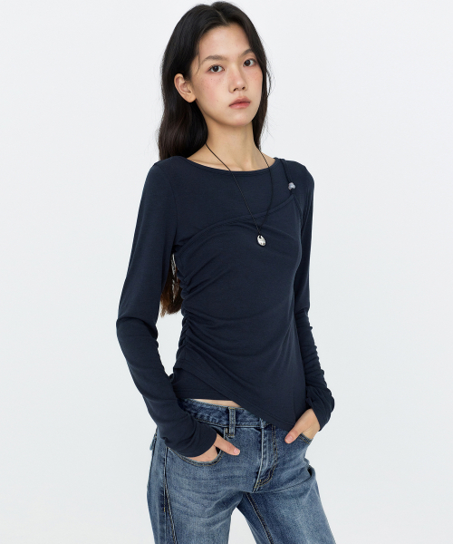 MONGDOL（モンドル）の「[SET] ワンショルダー スリーブレス レイヤードTシャツ ネイビー MDTS107NAVY（Tシャツ/カットソー・レディース・その他・F）」の5枚目の写真