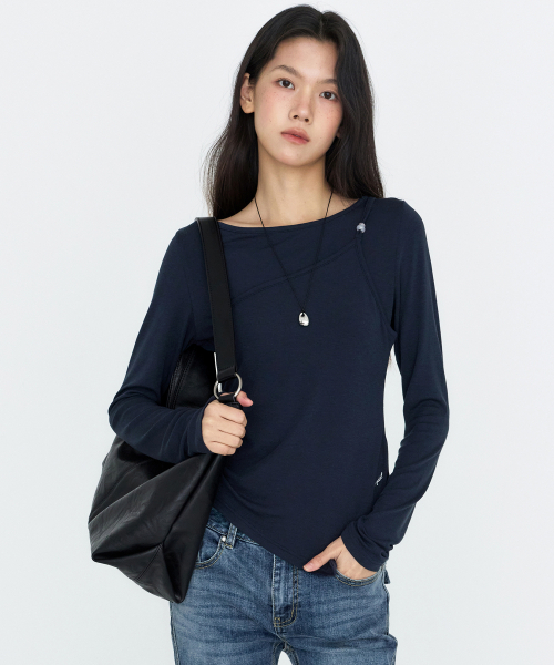 MONGDOL（モンドル）の「[SET] ワンショルダー スリーブレス レイヤードTシャツ ネイビー MDTS107NAVY（Tシャツ/カットソー・レディース・その他・F）」の6枚目の写真