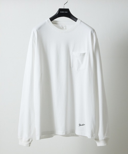 NUMBER (N)INE(ナンバーナイン)の「BASIC HEM PRINTED POCKET L/S T-SHIRT / ベーシック ワンポイント ロゴプリント ポケット ロンT(Tシャツ/カットソー・メンズ・ホワイト/ブラック/チャコール・M/L/XL)」の2枚目の写真